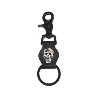 Sterling Plated Skull Leather Snap Key Clip