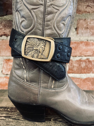 Vintage Leather Belt with Brass Headdress Buckle