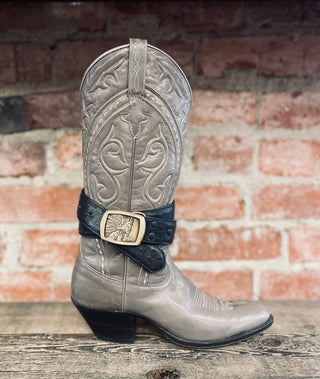 Vintage Leather Belt with Brass Headdress Buckle