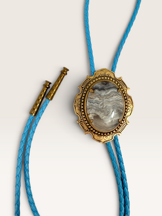 Banded Grey Lace Agate Bolo Tie