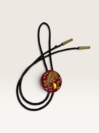 Red Enamel and Brass Eclectic Bolo Tie