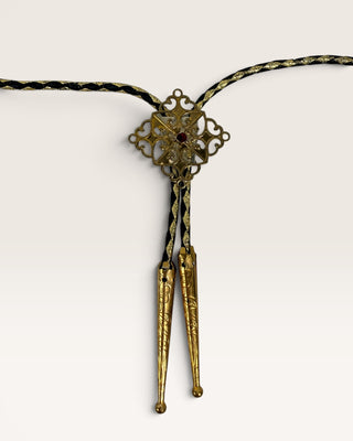 Vintage Garnet on Brass Bolo Tie