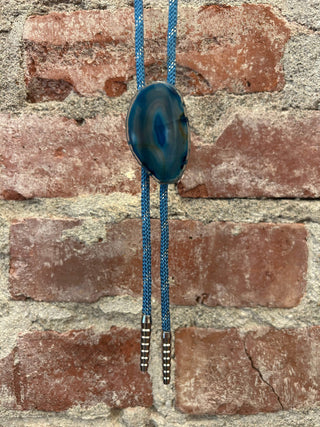 Blue Agate Slice Bolo Tie