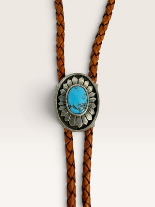 Metal Sunburst and Turquoise Bolo Tie