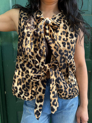 Paris Leopard Print Tie-Front Vest