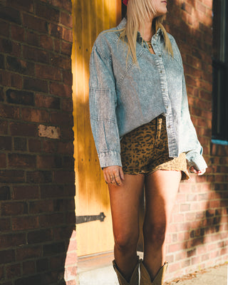 So Fine Leopard Denim Shorts