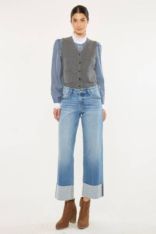 Kenny Mid Rise Cropped Wide Leg Jeans