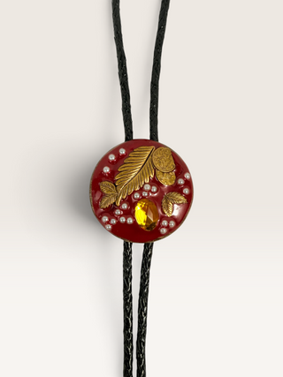 Red Enamel and Brass Eclectic Bolo Tie