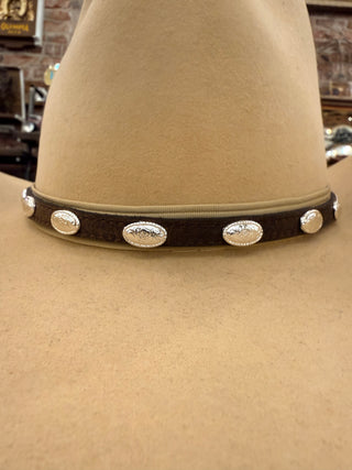 Brown Leather Silver Concho Buckle Hat Band