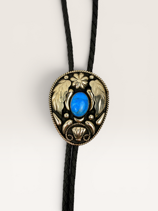 Vintage Silver and Blue Stone Ornamental Bolo Tie