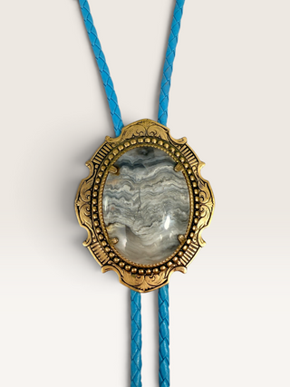 Banded Grey Lace Agate Bolo Tie