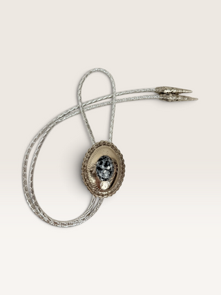 Silver and Spotted Stone Bolo Tie