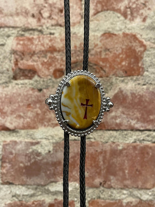 Stone and Cross Bolo Tie