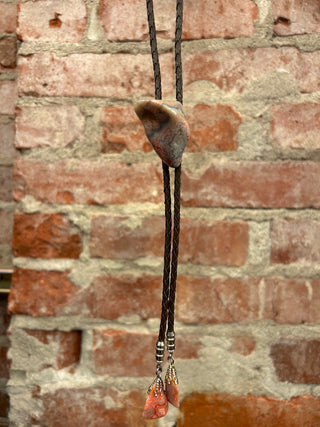 Solid Pink and Grey Crazy Lace Agate Bolo Tie