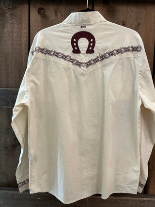 Vintage Men’s White Diamonds Boots Snap Up Shirt L