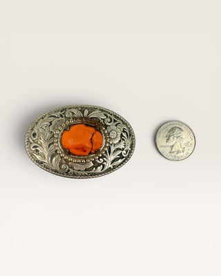 Orange Stone and Wild Roses Vintage Belt Buckle