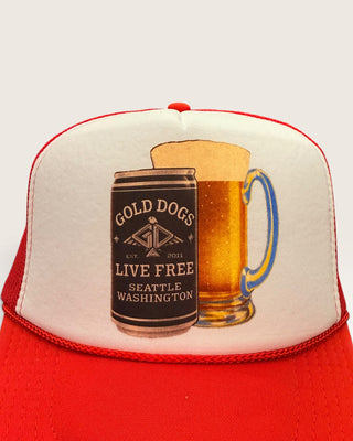 Gold Dogs Red Beer Trucker Hat