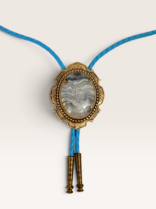 Banded Grey Lace Agate Bolo Tie