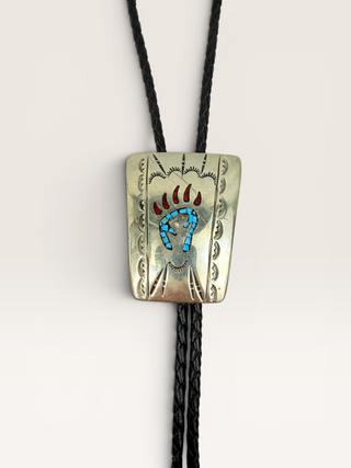 Silver Turquoise Bear Paw Bolo Tie