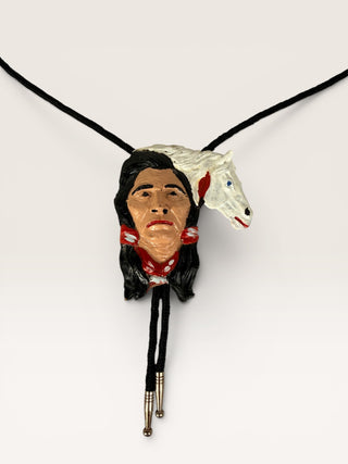 Hand painted Native Man and Horse Bolo Tie