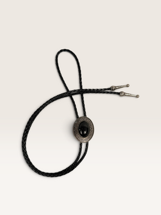 Onyx in Oval Ornate Metal Bezel Bolo Tie
