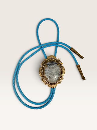 Banded Grey Lace Agate Bolo Tie