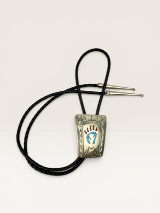Silver Turquoise Bear Paw Bolo Tie