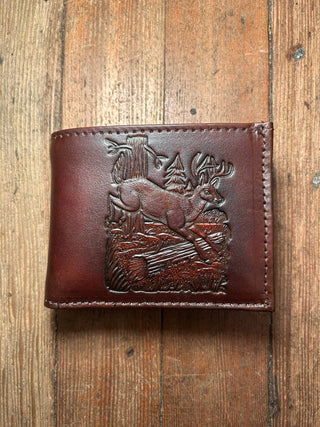 Antique Finish Deer Slim Billfold Wallet