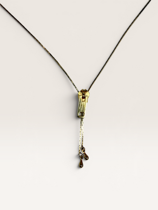 Gold Colored Zipper Necklace Bolo Tie