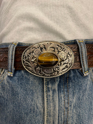 Tiger's Eye Floral Belt Buckle