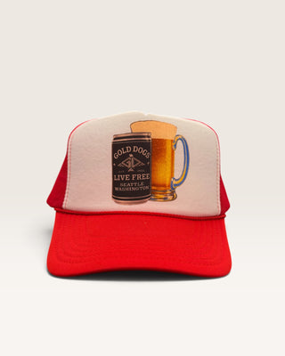 Gold Dogs Red Beer Trucker Hat
