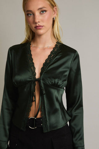 Stella Tie Front Satin Blouse
