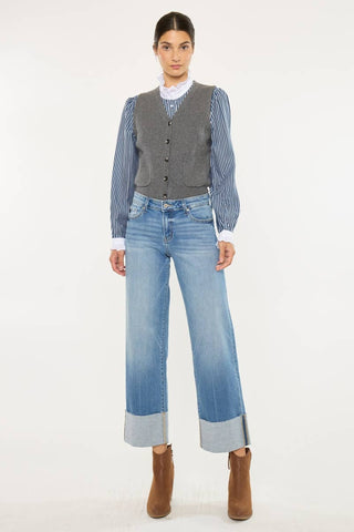 Kenny Mid Rise Cropped Wide Leg Jeans