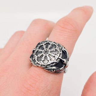 Viking Crow Compass Biker Ring